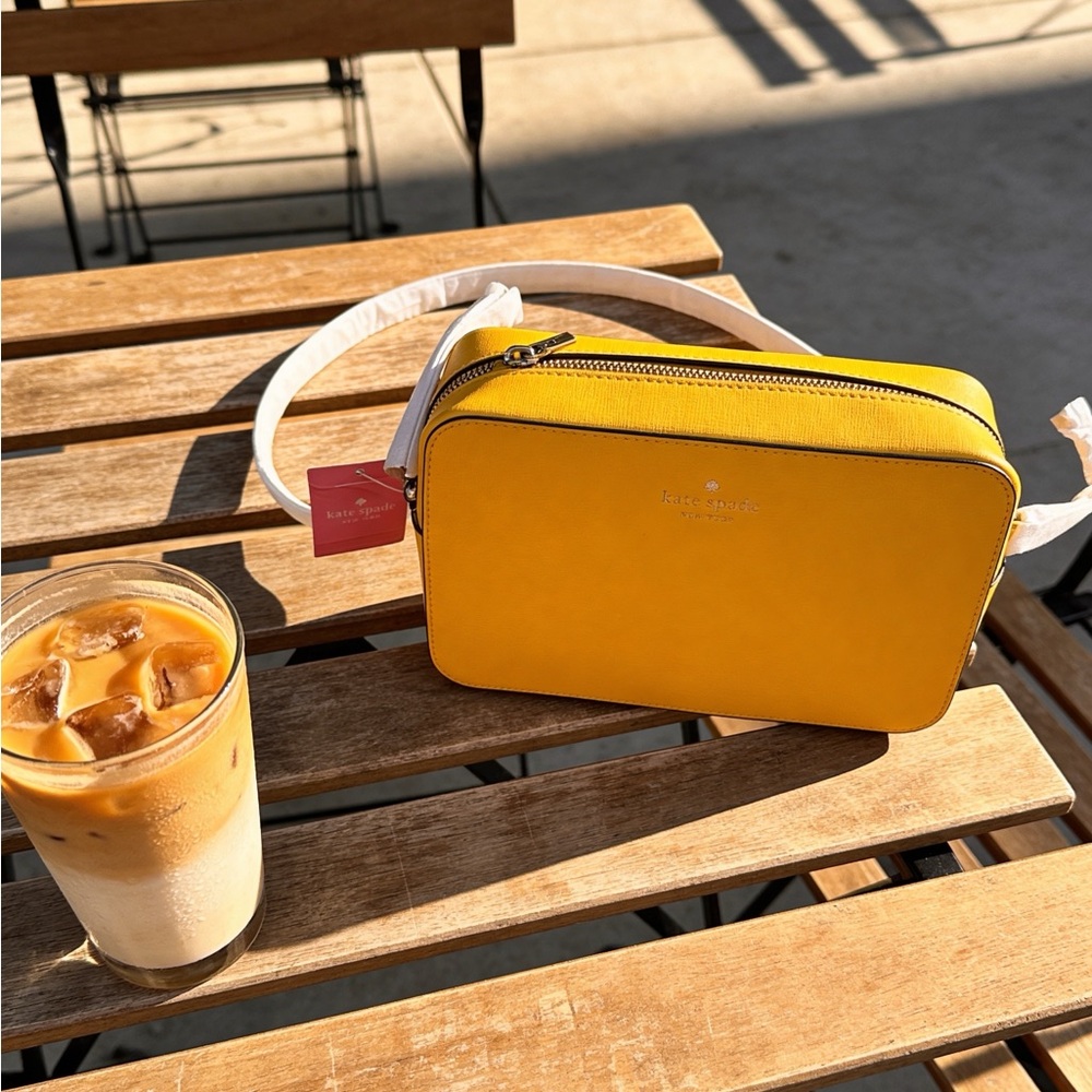 kate spade yellow leather camera crossbody
